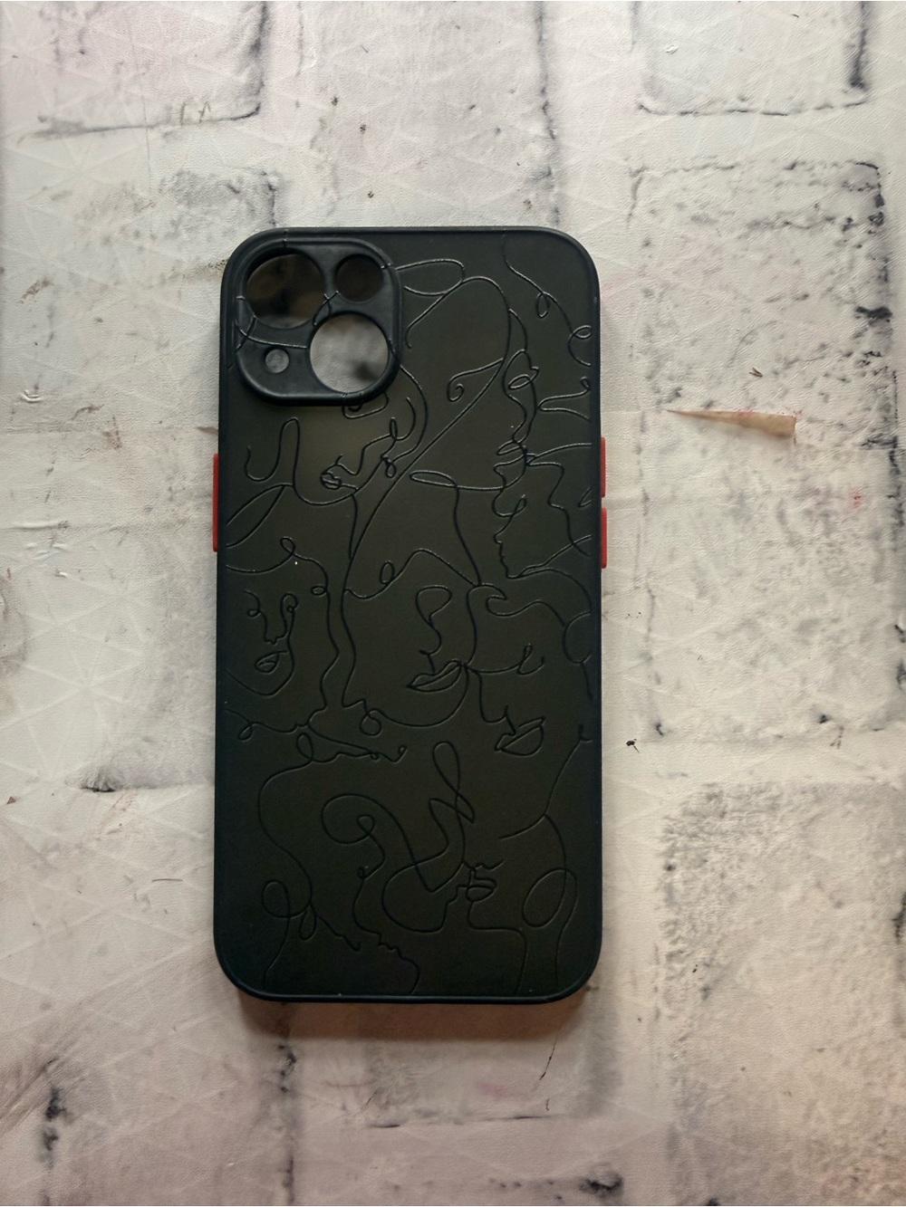SHEIN Black Abstract Line Art Phone Case with Red Buttons